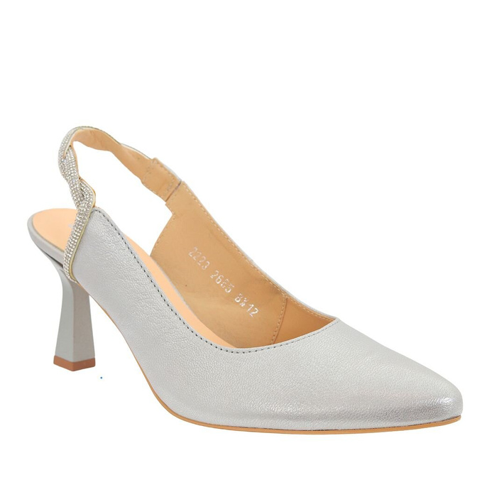 Срібні шкіряні босоніжки на високому каблуці Kordel