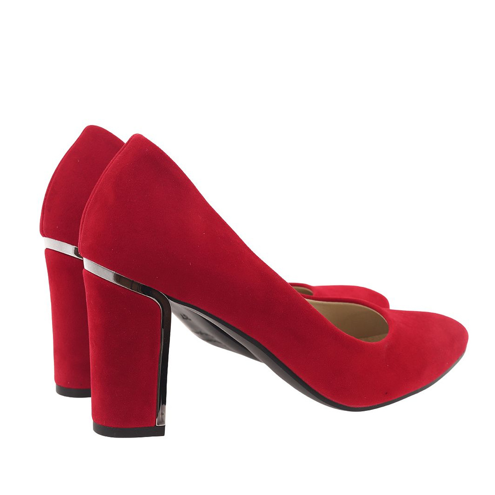 Czółenka zamszowe na słupku czerwone Dantex