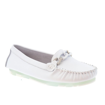 Skórzane mokasyny z łańcuszkiem białe S.Barski