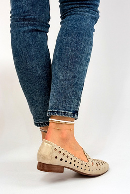 Ażurowe półbuty złote na obcasie wsuwane