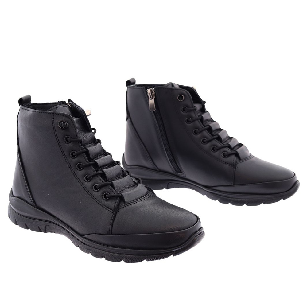 Botki sportowe skórzane czarne damskie sznurowane Modo