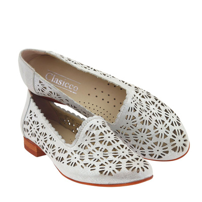 Baleriny skórzane srebrne Clasicco by Eska