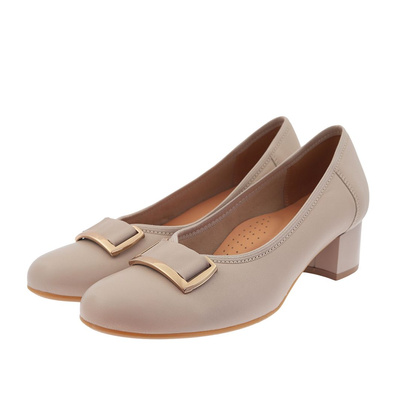 Бежеві шкіряні човники з золотим декором на колодці Galant 