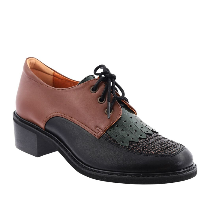 Коричнево-чорні шкіряні туфлі Kordel на шнурівці