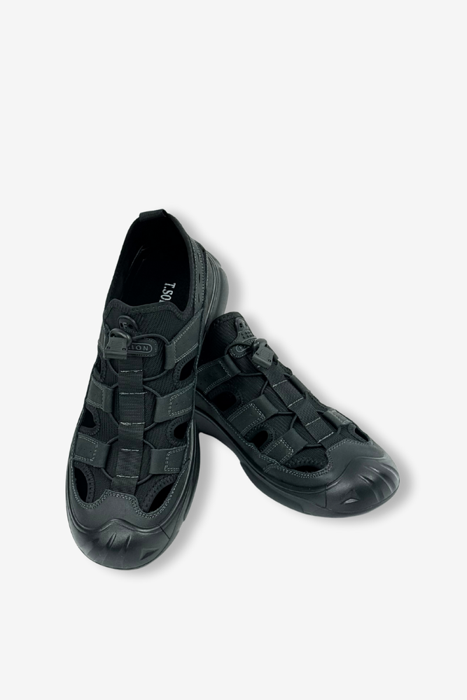 Skórzane sportowe półbuty męskie czarne wsuwane 