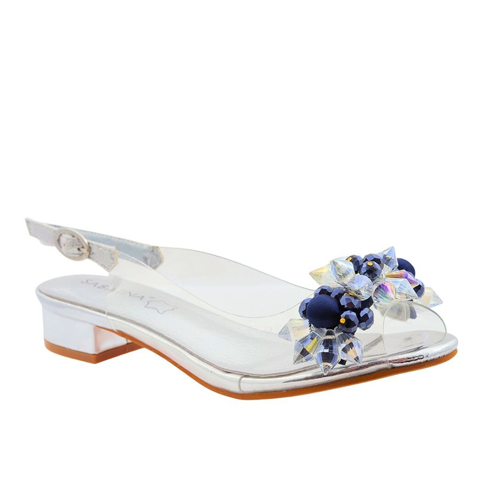 Sandały damskie transparentne w kolorze srebrnym z kryształkami