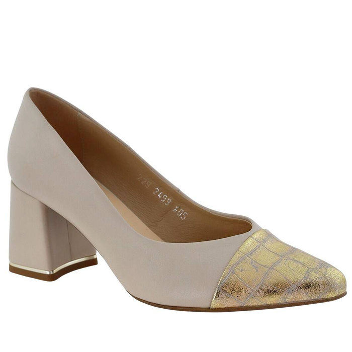 Beżowe czółenka damskie na obcasie ze skóry Kordel