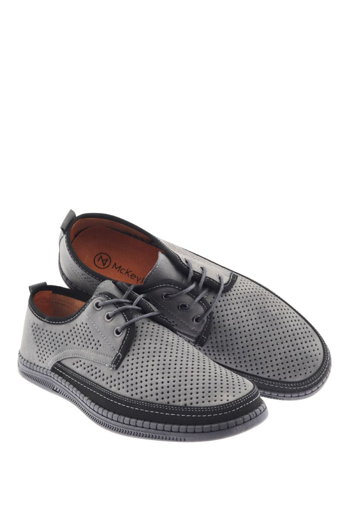 Półbuty męskie szare perforowane z ekoskóry