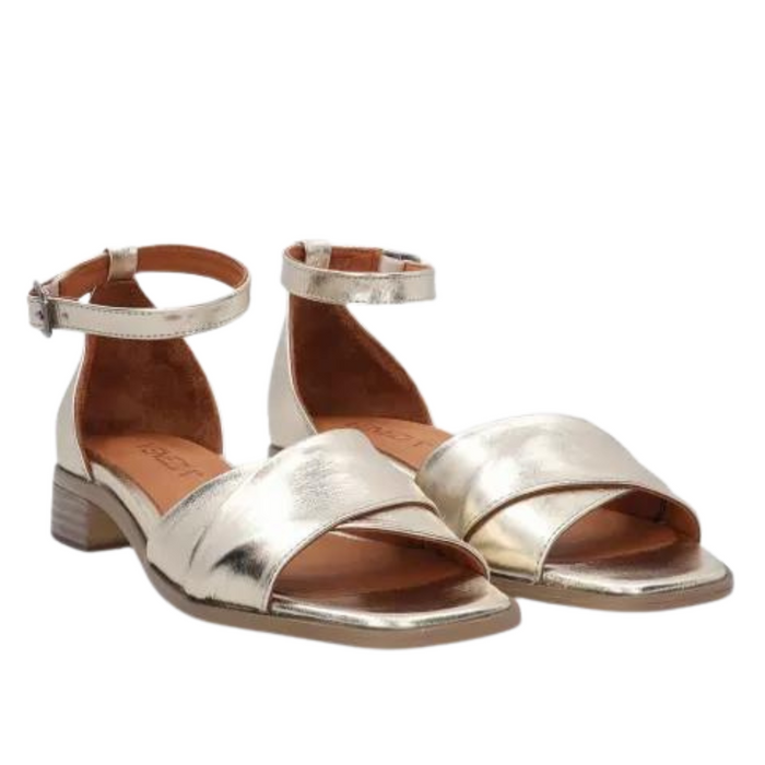 Золоті металеві шкіряні босоніжки на високих підборах Venezia