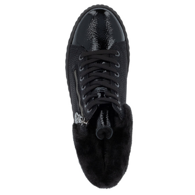 Botki czarne na koturnie z platformą sznurowane Rieker