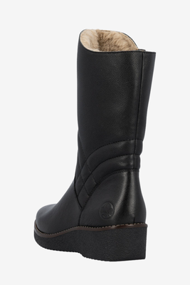 Botki damskie skórzane z wyższym stanem na koturnie czarne 