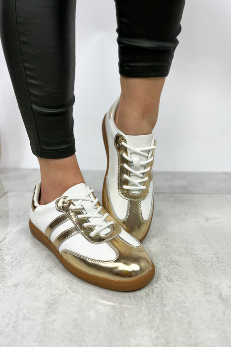 Шкіряне спортивне взуття Venezia біло-золотого кольору на шнурівці