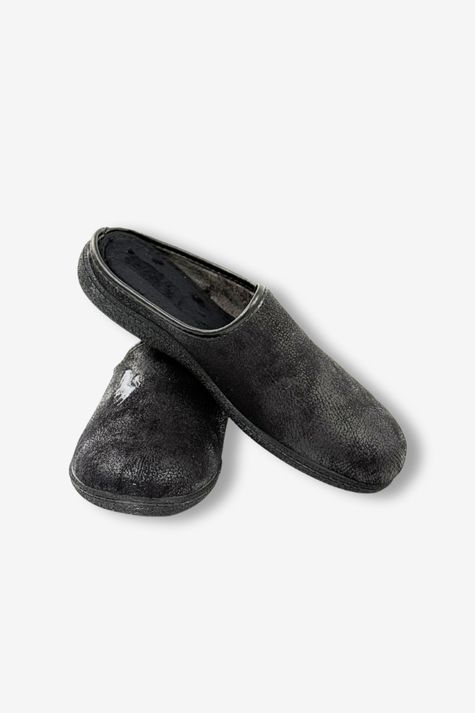 Kapcie męskie czarne welurowe kryte domowe z płaską podeszwą