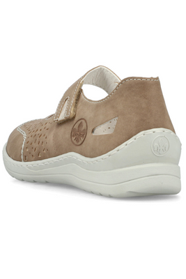 Жіночі бежеві ажурні туфлі на липучці, виготовлені з еко шкіри