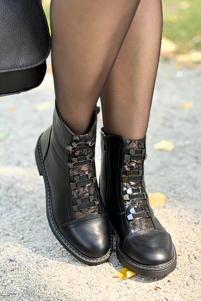 Botki czarne z ekoskóry za kostkę na zamek