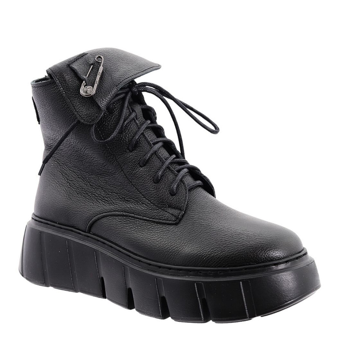 Модні чорні жіночі шкіряні ботильйони на платформі