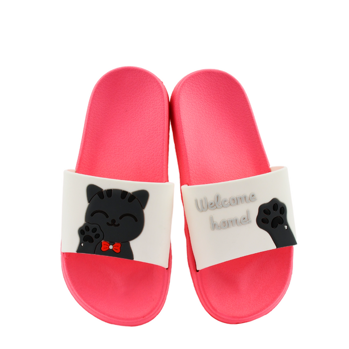 Жіночі тапочки з кошеням, рожево-білі