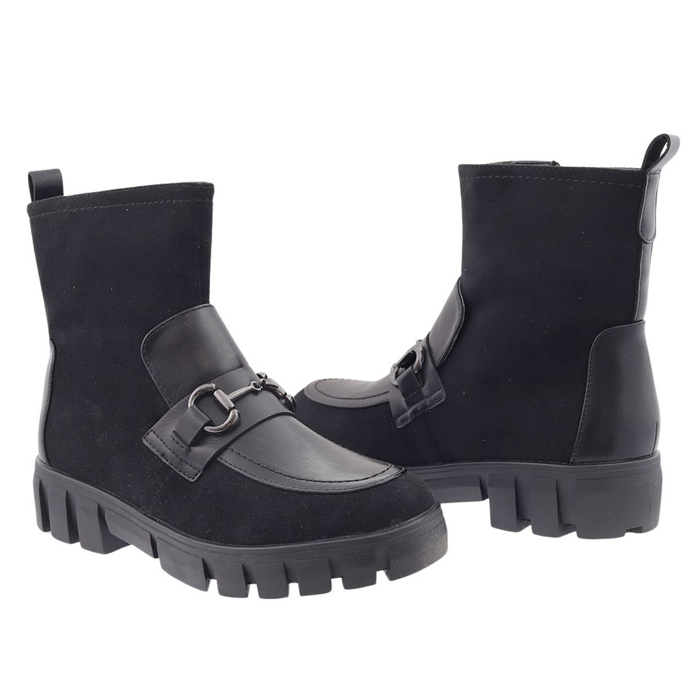 Czarne workery z zamszu ocieplone na zamek