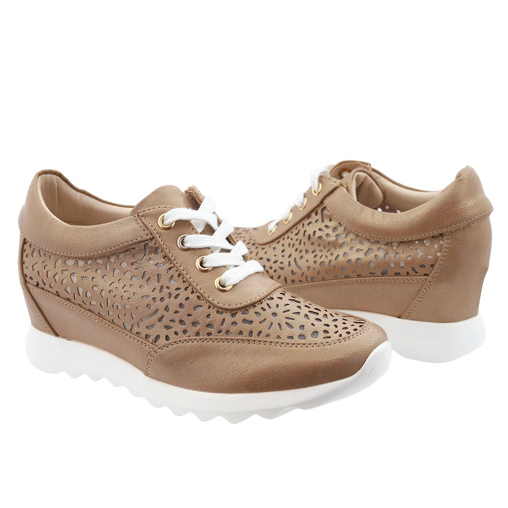 Sneakersy damskie złote ażurowe na krytym koturnie