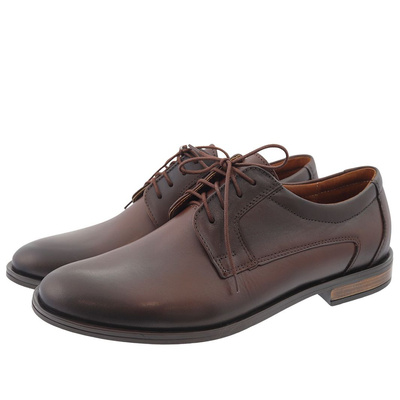 Черевики парадні шкіряні, коричневі, на шнурівці Лідер