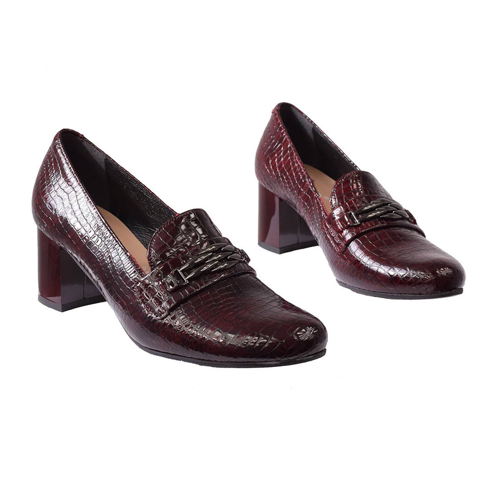 Czółenka Arka 6101 skórzane na słupku bordowe