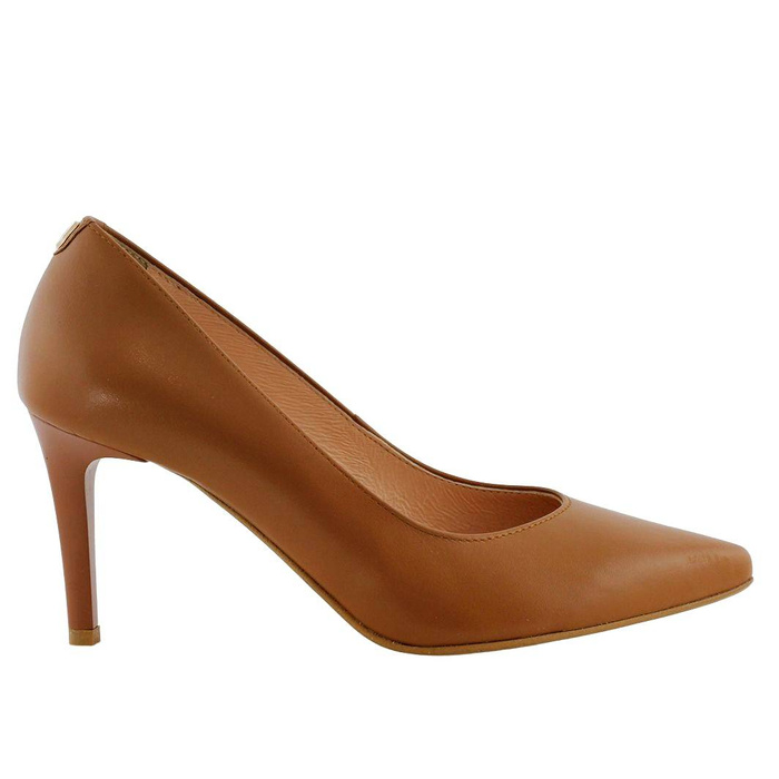 Szykowne rude szpilki ze skóry na obcasie Arka