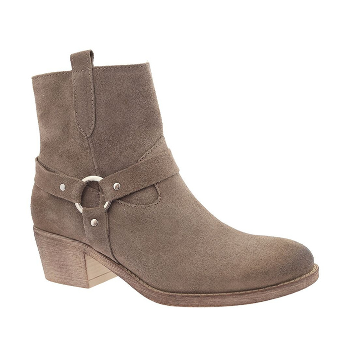 Botki skórzane kowbojki beżowe zamszowe