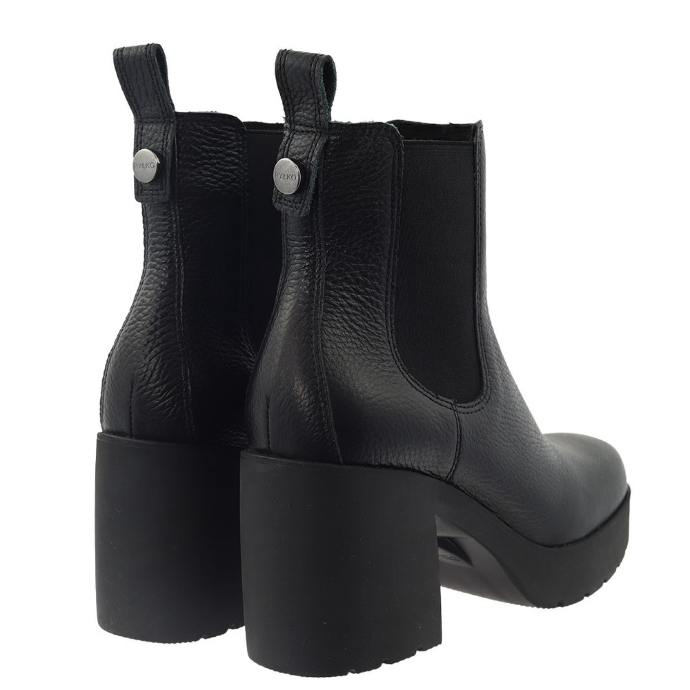 Botki sztyblety skórzane czarne na słupku Ryłko