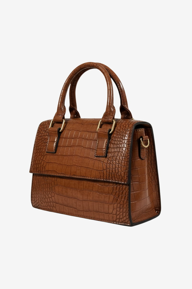 Kuferek damski lakierowany z motywem skóry krokodyla brązowa