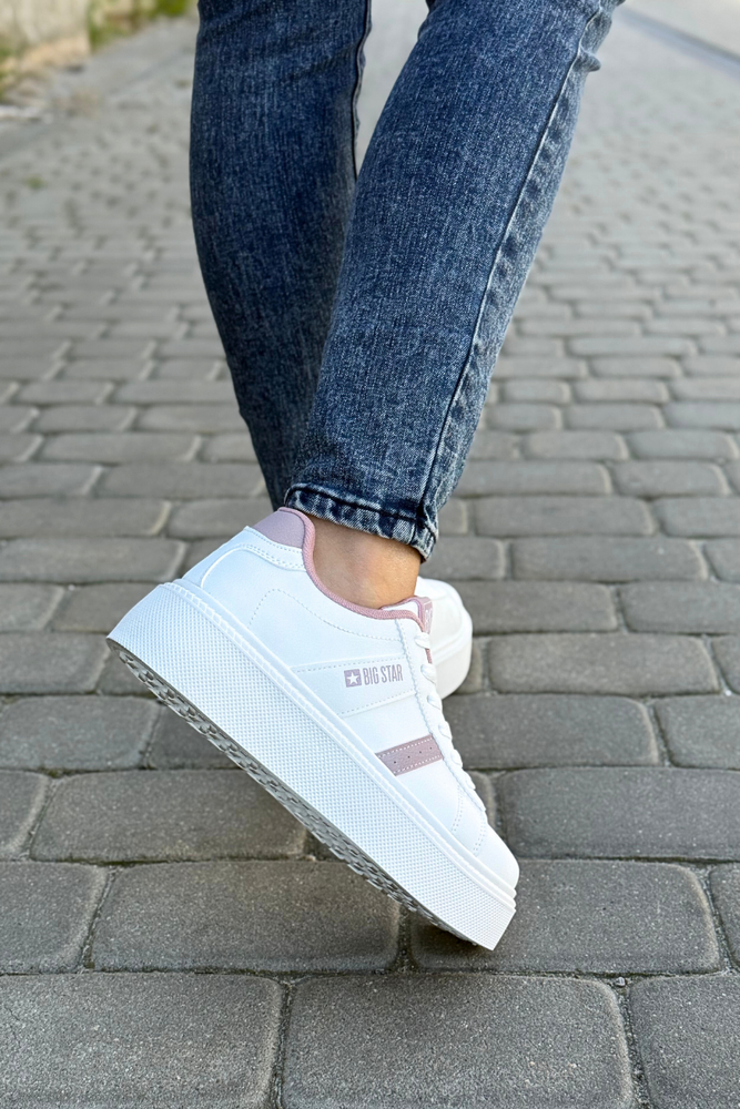 Białe sneakersy sznurowane na grubej platformie z ekoskóry Big Star