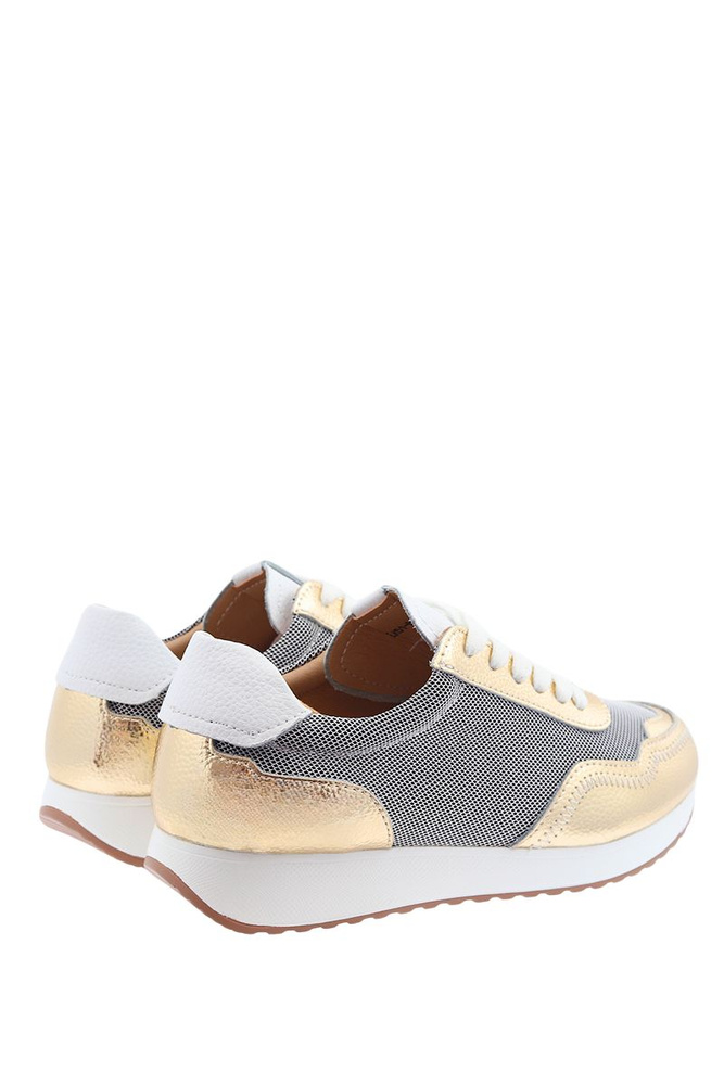 Beżowe sneakersy skórzane złote na platformie D&A