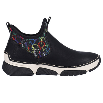 Чорні жіночі ботильйони Rieker з цікавим малюнком на верху