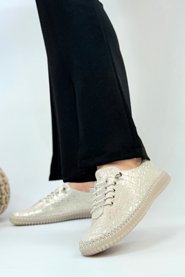 Złote półbuty skórzane płaskie Filippo