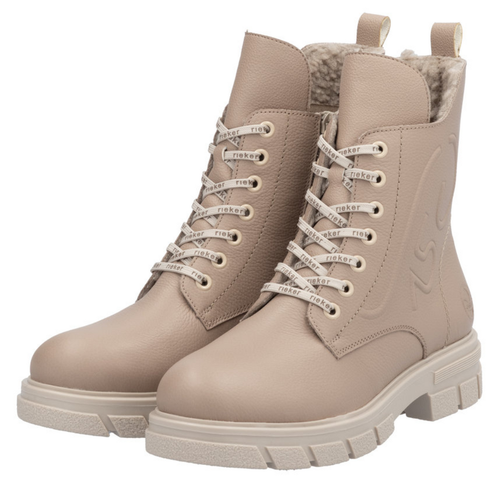 Чоботи шкіряні бежеві, утеплені овчиною, на шнурівці на блискавці