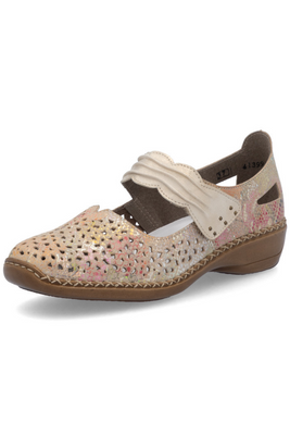 Półbuty ażurowe skórzane na rzep wielobarwne Rieker