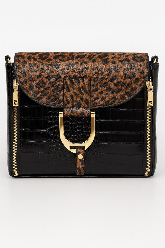 Damska listonoszka lakierowana w panterkę czarna 