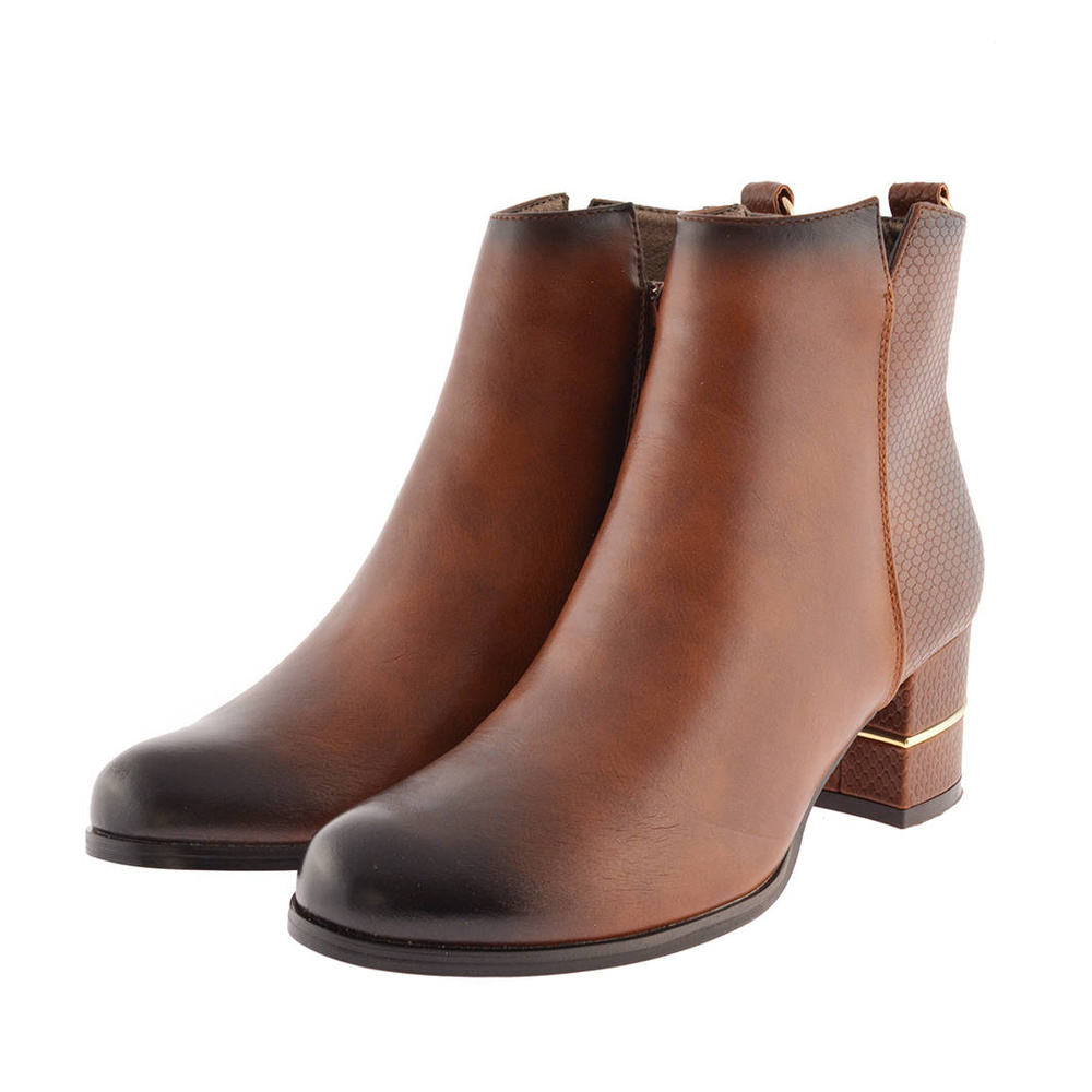 Botki brązowe na słupku ocieplane z zamkiem