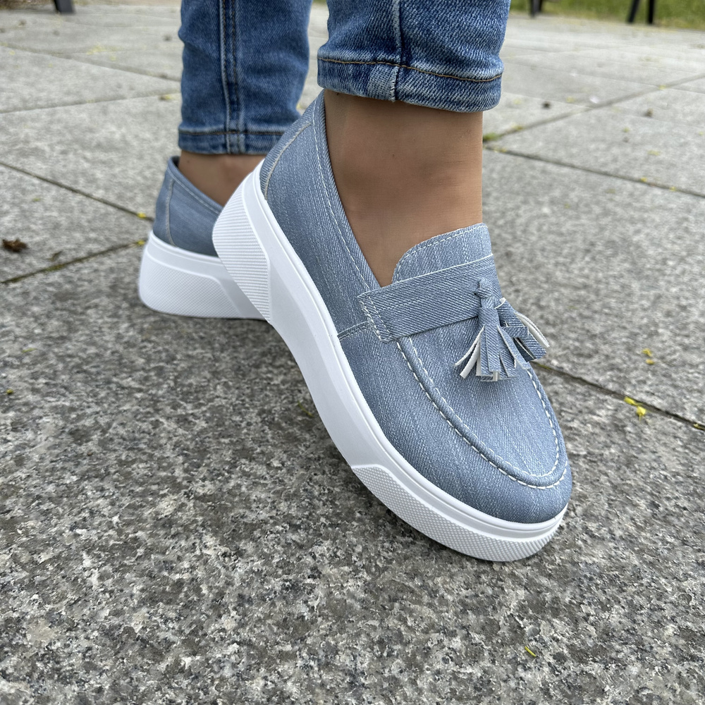 Сині туфлі з китицею на платформі M. Daszyński