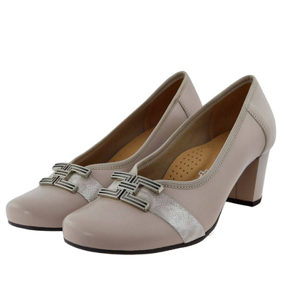 Модні шкіряні човники на високих підборах бежевого кольору Galant