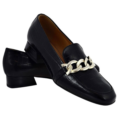 Чорні шкіряні мокасини з ланцюжком Szydłowski