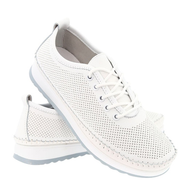 Półbuty skórzane ażurowe białe Vinceza