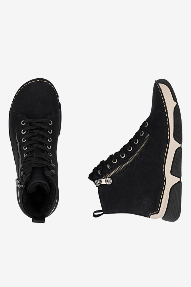 Черевики на плоскому ходу зелені, утеплені на блискавці та шнурках Rieker