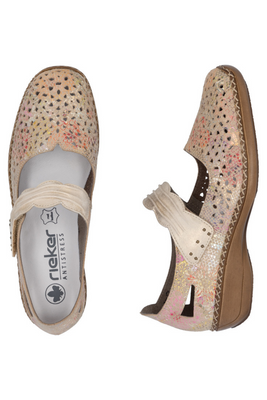 Półbuty ażurowe skórzane na rzep wielobarwne Rieker