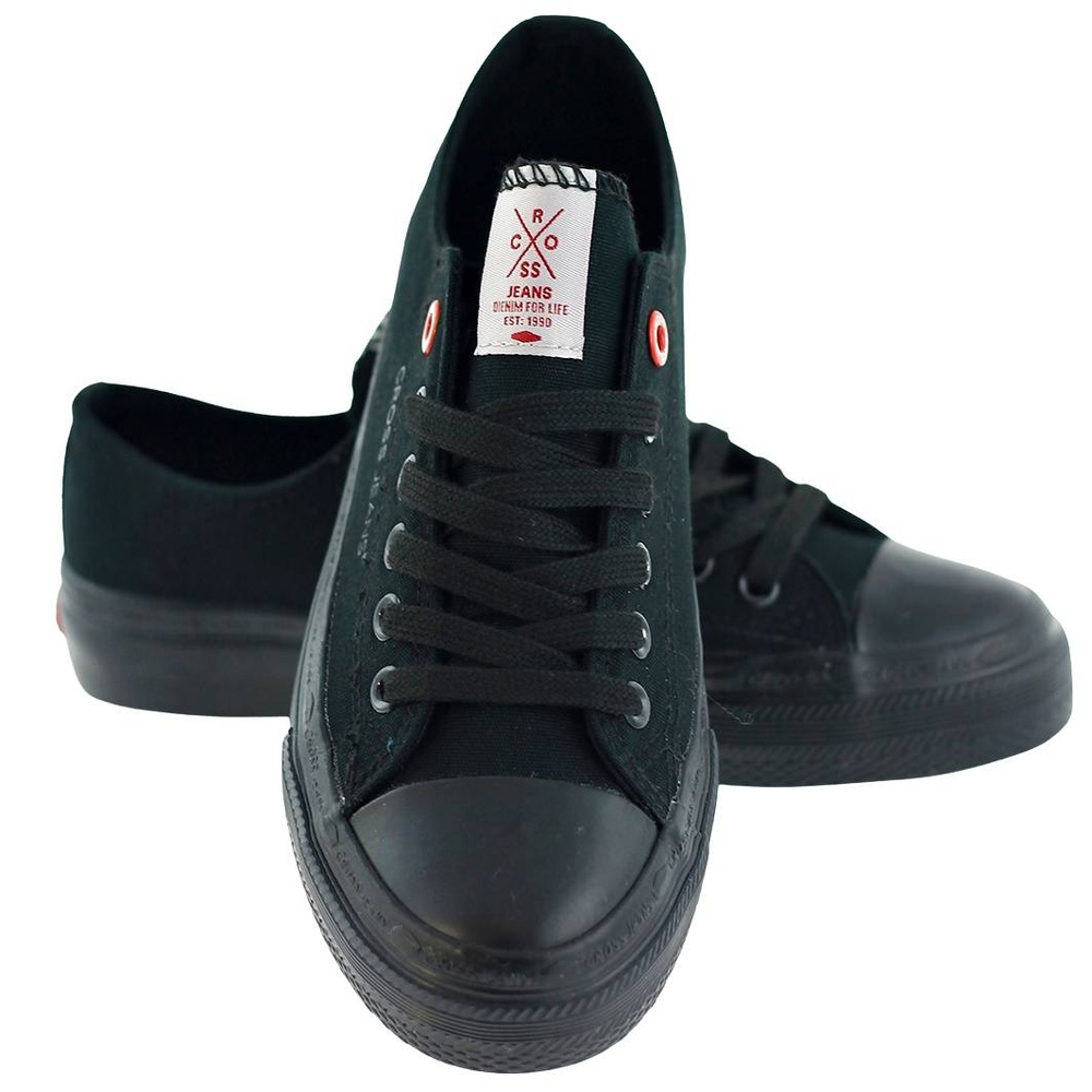 Modne niskie trampki czarne sznurowane Cross Jeans
