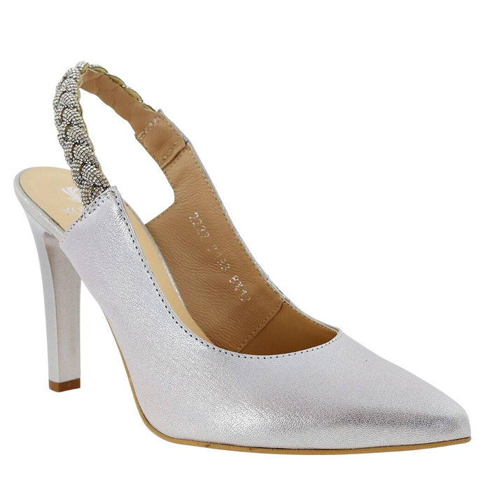 Сріблясті жіночі туфлі на високих підборах з відкритою п'ятою Kordel