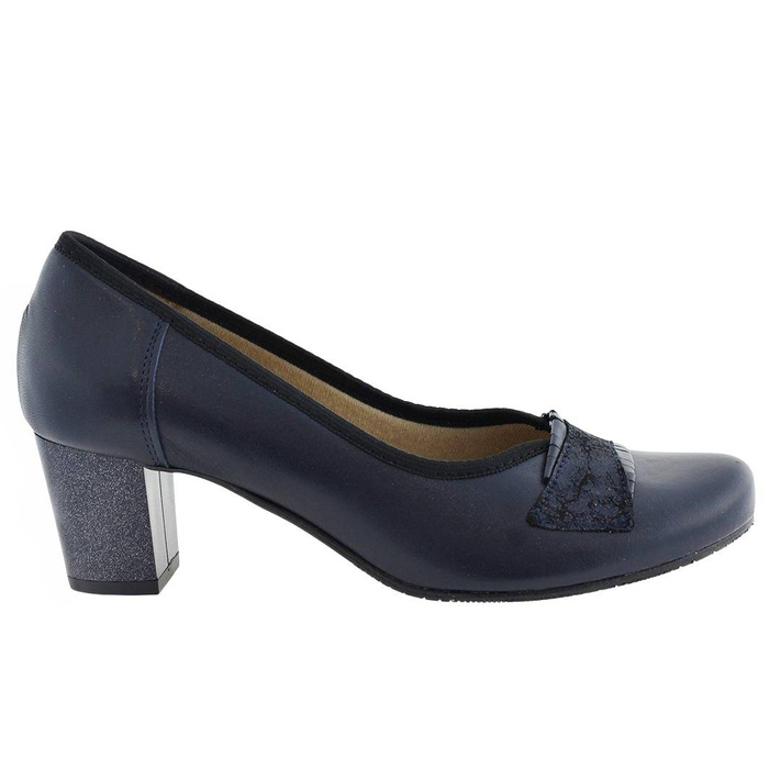 Жіночі темно-сині туфлі з зернистої шкіри на галантному каблуці