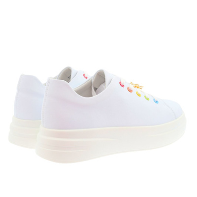 Шкіряні білі спортивні туфлі зі шнурівкою на платформі