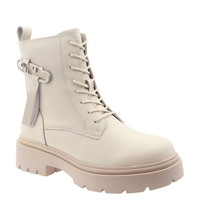 Чоботи шкіряні жіночі бежеві, утеплені на колодці з платформою