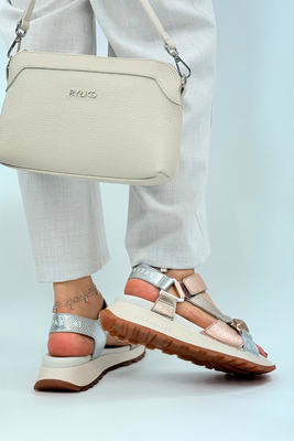 Босоніжки Hispanitas на танкетці з липучкою, срібло та золото