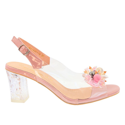 Sandały transparentne z kryształkami różowe D&A